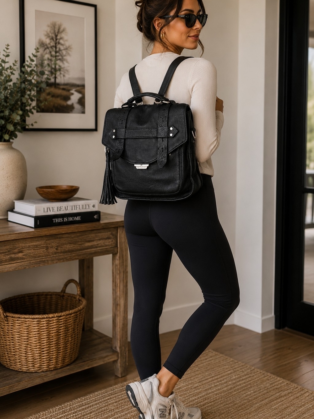 Aimee Kestenberg Black 100% Leather Backpack Pebbled Leather